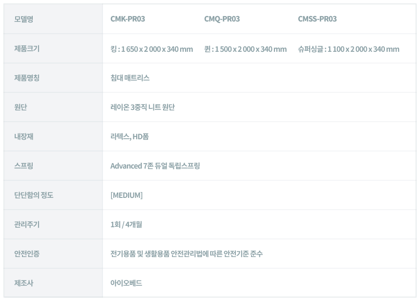 CMK-PR03_코웨이 탑퍼교체 매트리스 하이브리드3_5번째 상세정보 코웨이 CMK-PR03 코웨이 탑퍼교체 매트리스 하이브리드3 상세이미지 6