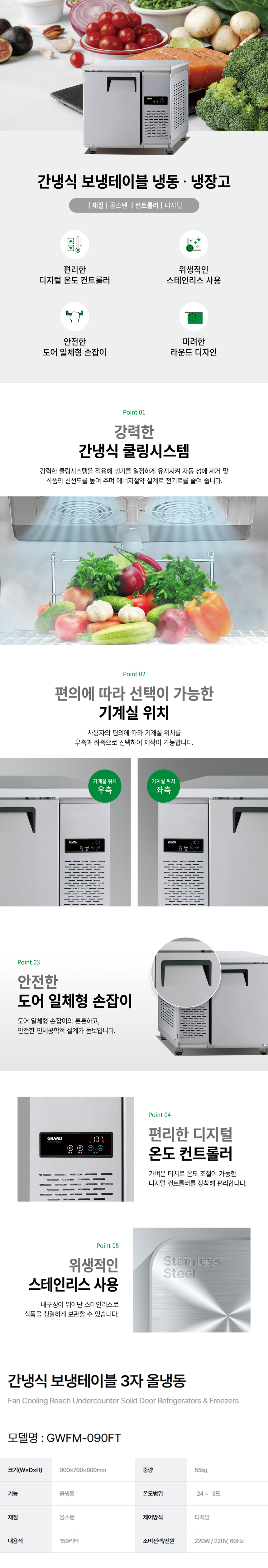 동양렌탈 GWFM-090FT 그랜드우성 3자 업소용 간냉식 올냉동 보냉테이블 냉장고 상세이미지 1