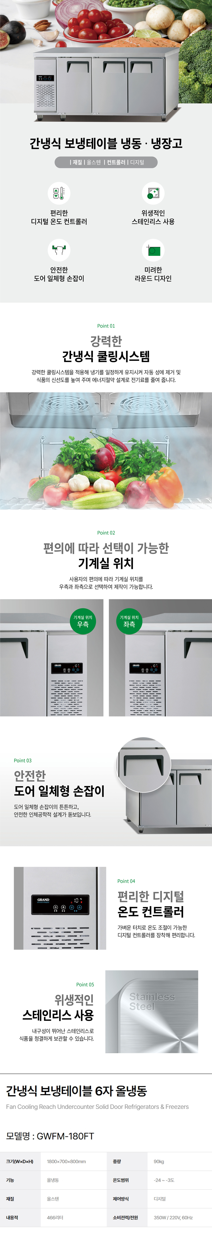 동양렌탈 GWFM-180FT 그랜드우성 6자 업소용 간냉식 올냉동 보냉테이블 냉장고 상세이미지 1